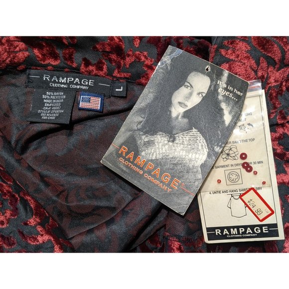 Vintage RAMPAGE with velvet burgundy black sheer sequins blouse L - Picture 9 of 12